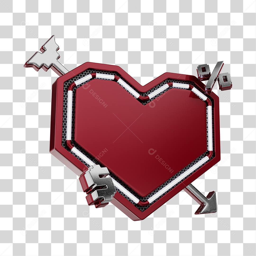 Wine Red 3D Valentine's Day Element Frame for Transparent PNG Composition