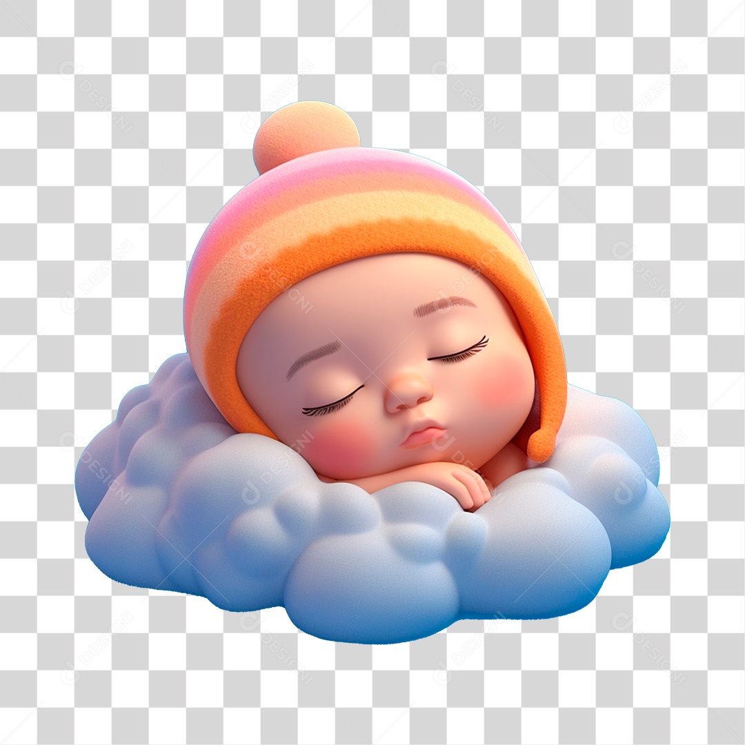 Elemento 3D Imagem Bebe na Nuvem PNG Transparente