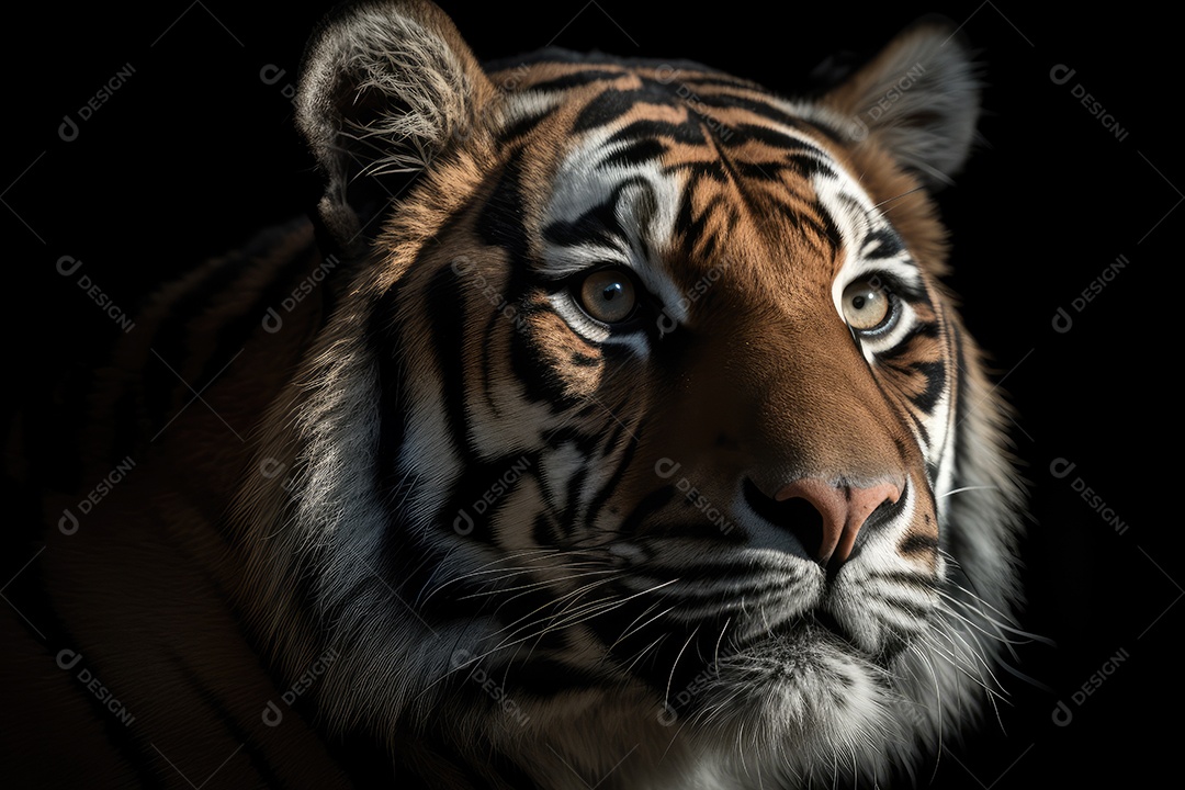 Retrato super close de um tigre olhando para a câmera