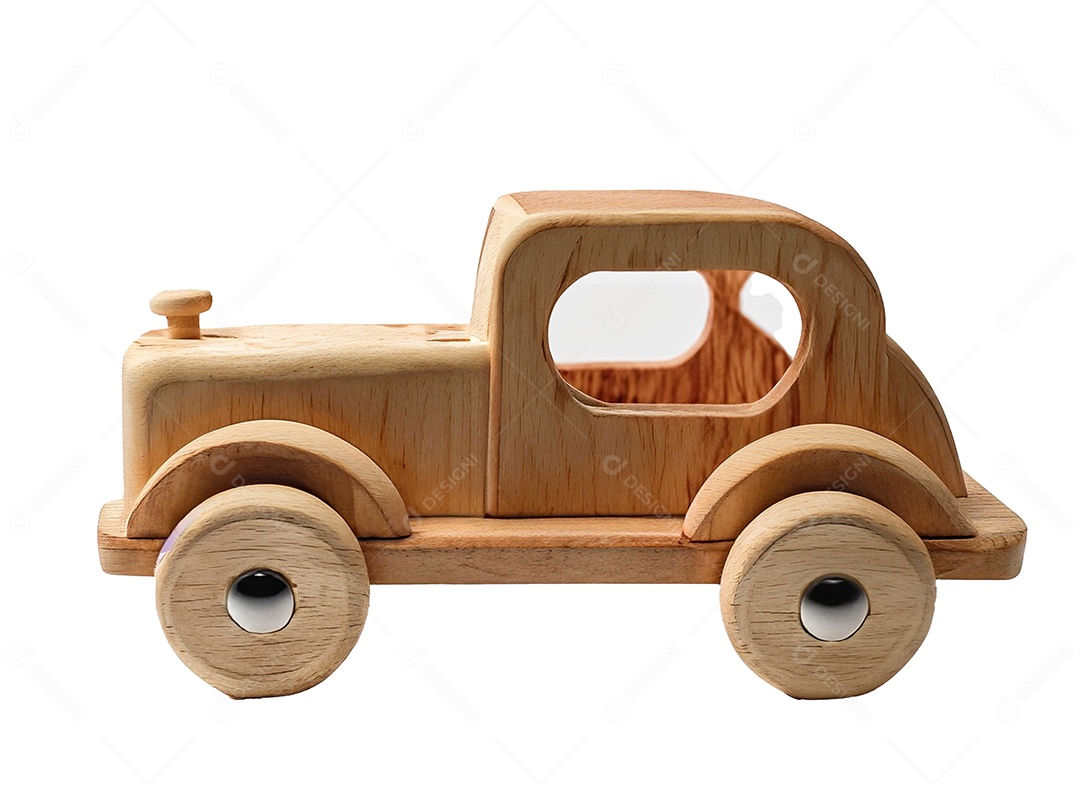 Brinquedo de carro de madeira sobre fundo branco