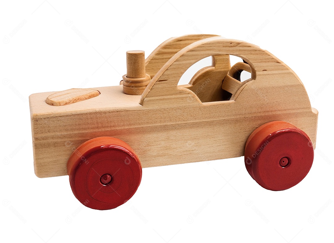 Brinquedo de carro de madeira sobre fundo branco