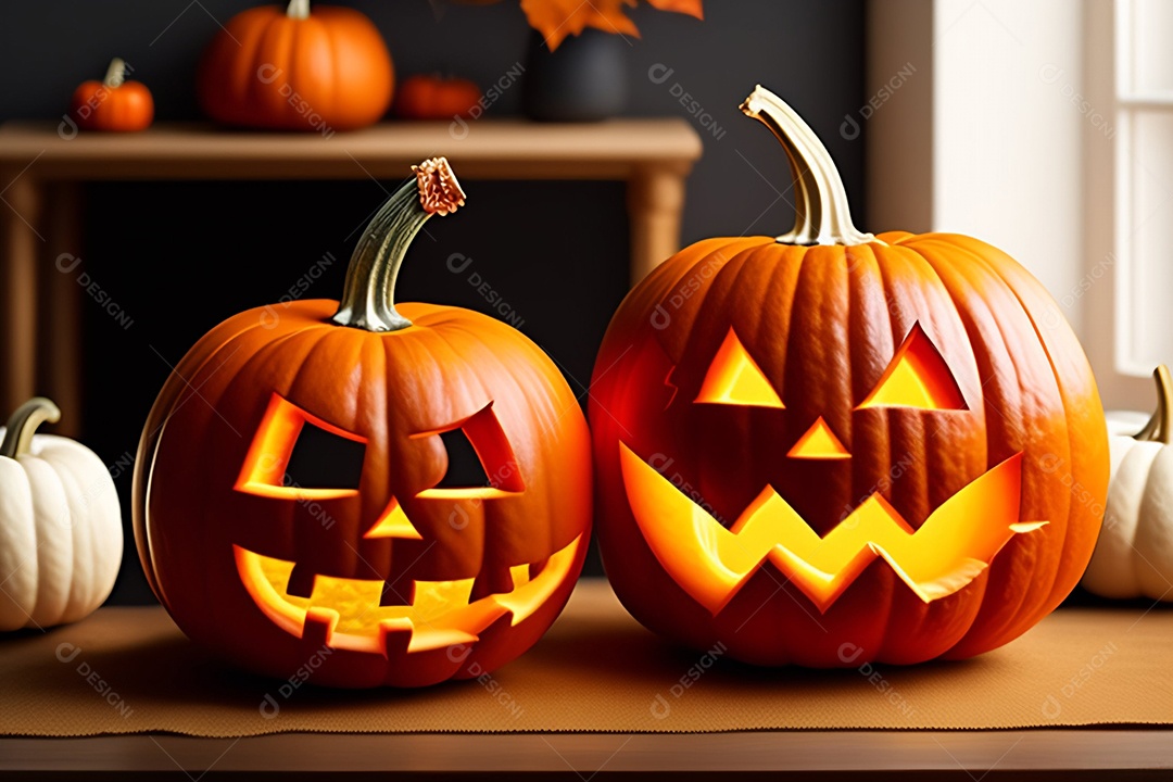 Cenário de festa de halloween tradicional. Papel de parede de Halloween com abóbora malvada.