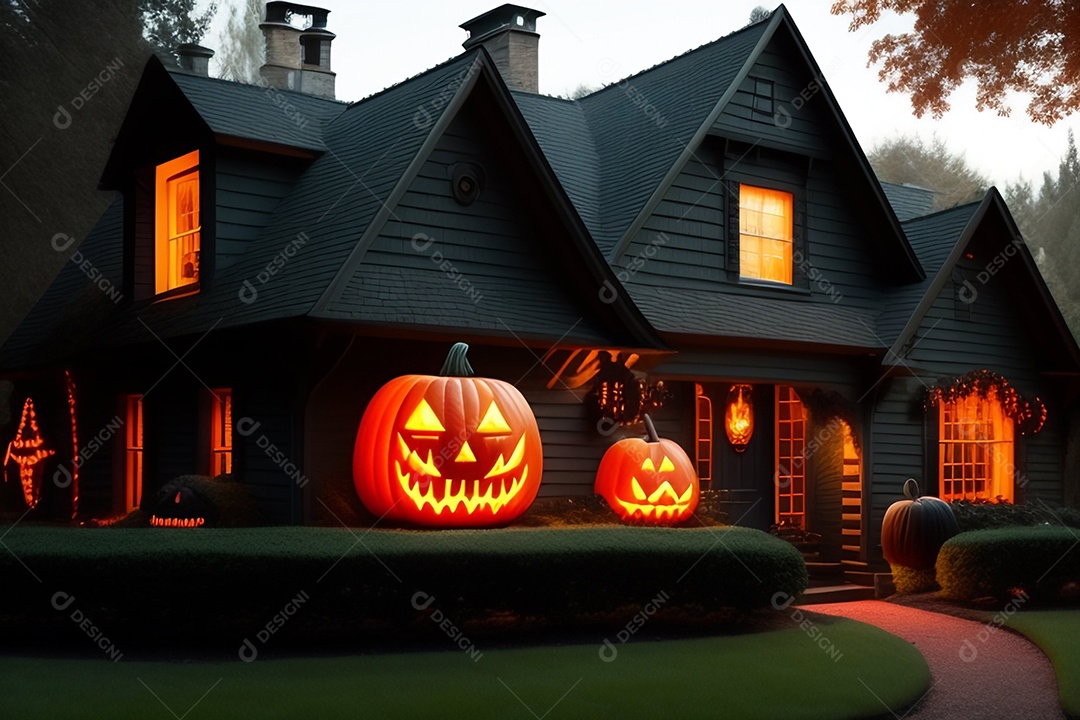Cenário de festa de halloween tradicional. IA generativa.