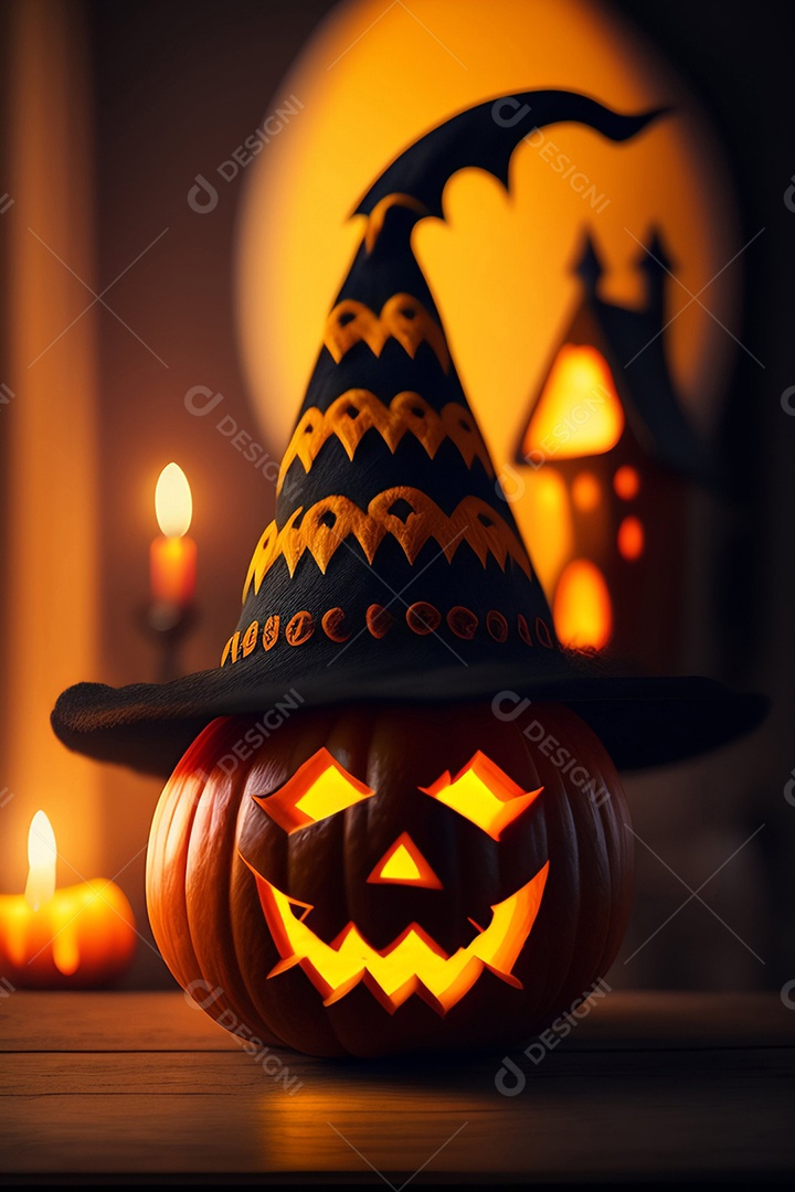 Cenário de festa de halloween tradicional. Papel de parede de Halloween com abóbora malvada.