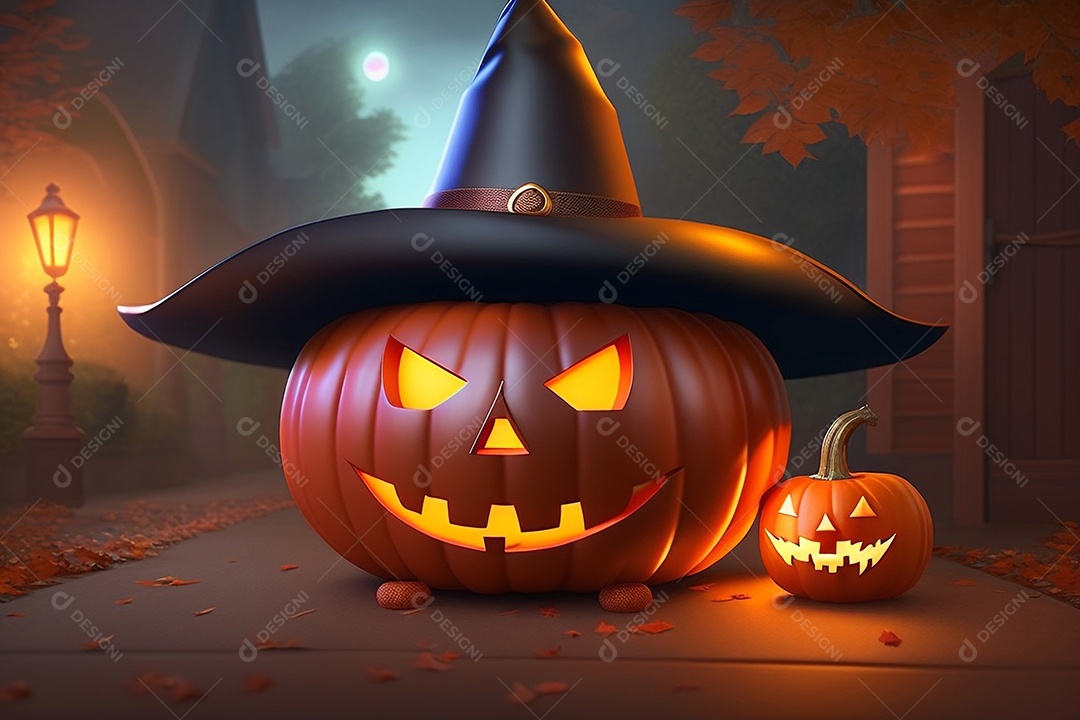 Cenário de festa de halloween tradicional. Papel de parede de Halloween com abóbora malvada