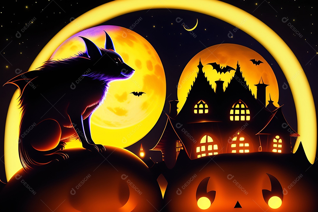 Cenário de festa de halloween tradicional. IA generativa.