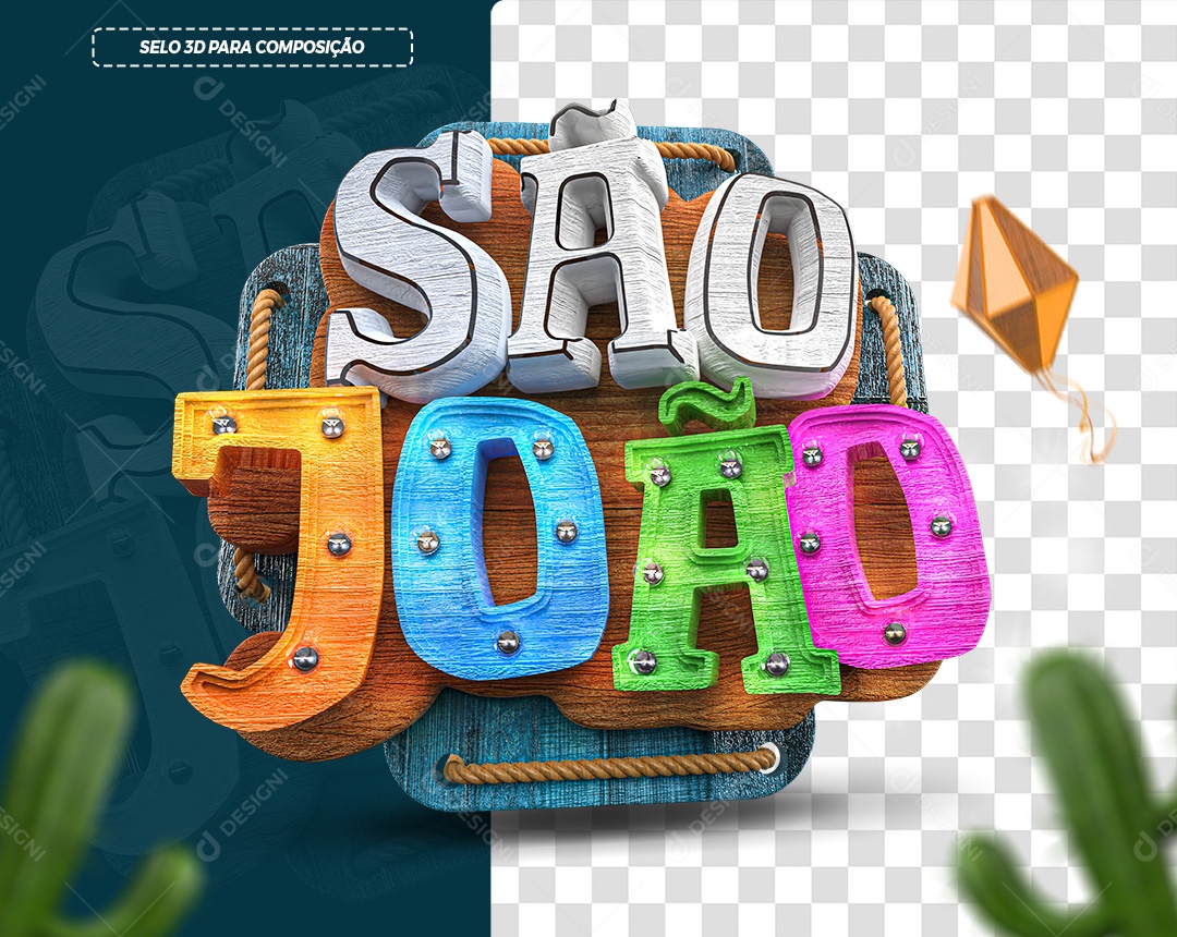 São João Lâmpadas Balão Selo 3D Para Composição PSD