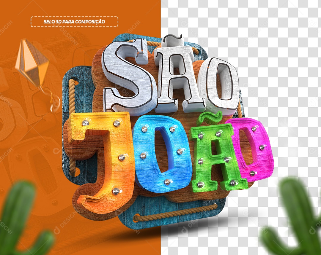 Selo 3D São João Com Lâmpada Para Composição PSD