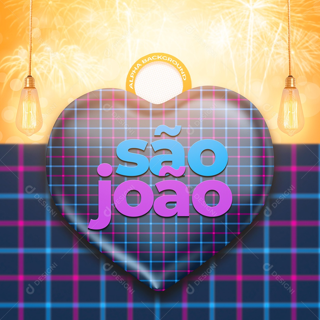 São João Coração Colorido Elemento 3D Social Media PSD Editável