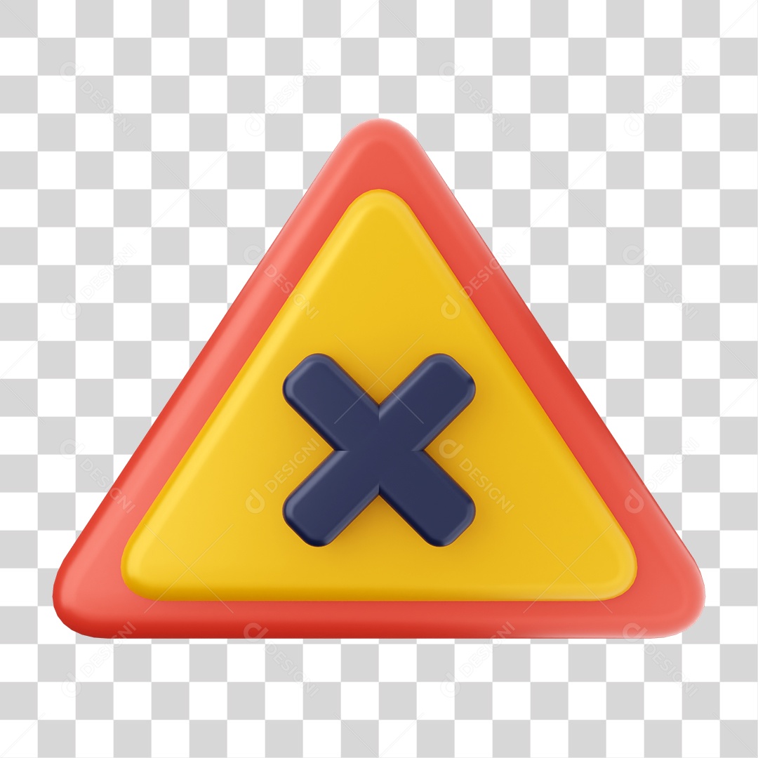 Placa de Cuidado Alerta com X PNG Transparente