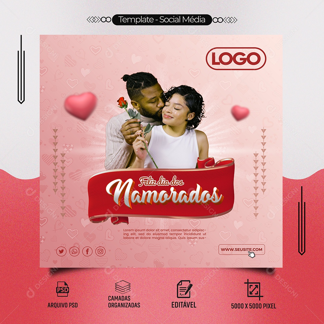 Feliz Dia Dos Namorados 12 de Junho Social Media PSD Editável