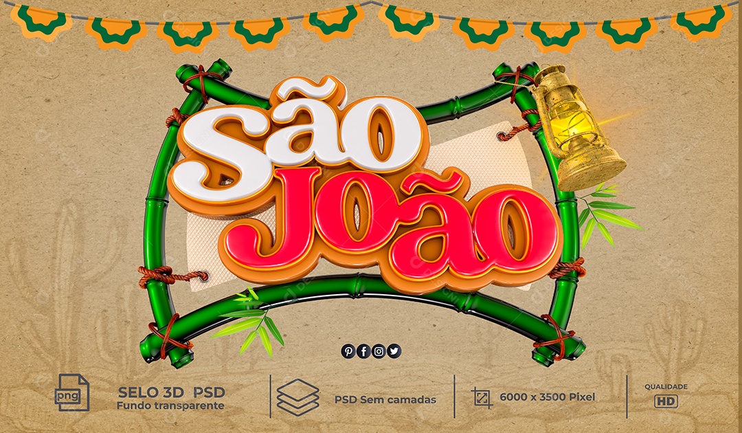 Elemento 3D São João Caniços de bambu Para Composição PSD