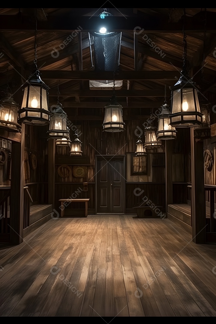 Cenário futurístico de madeira