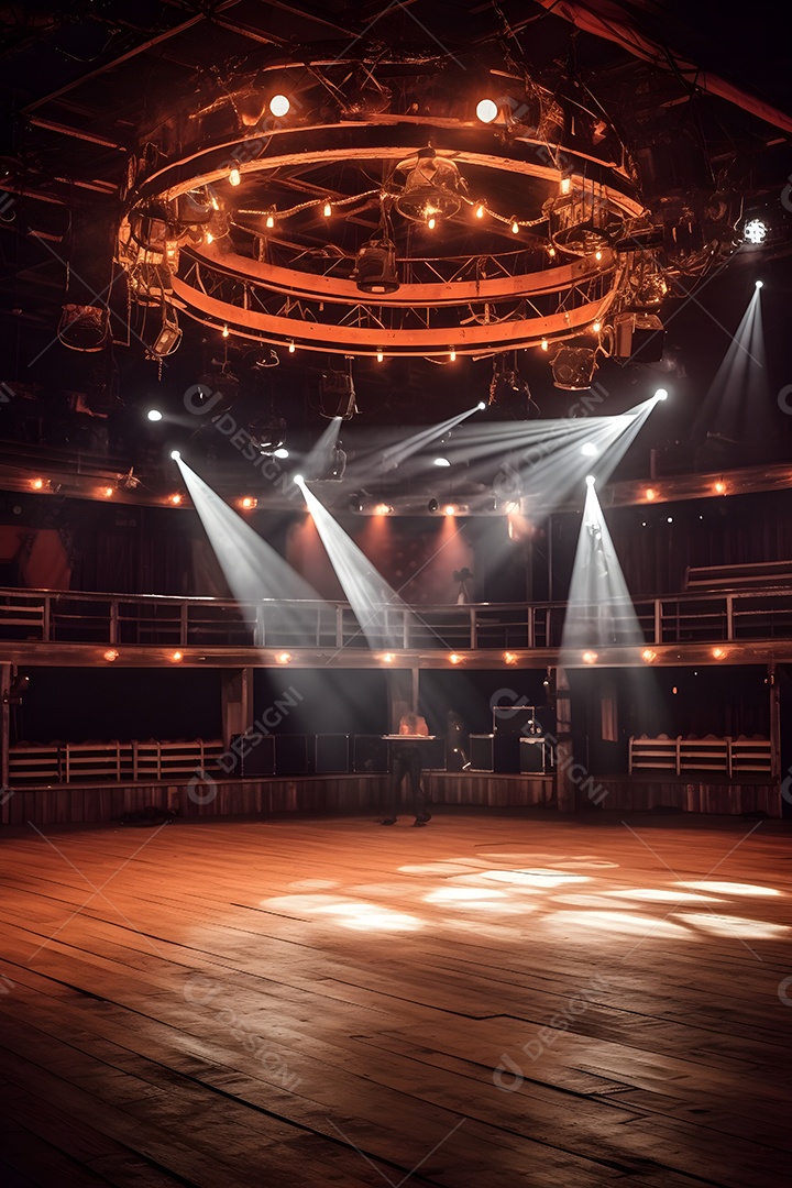 Cenário futurístico de madeira iluminado