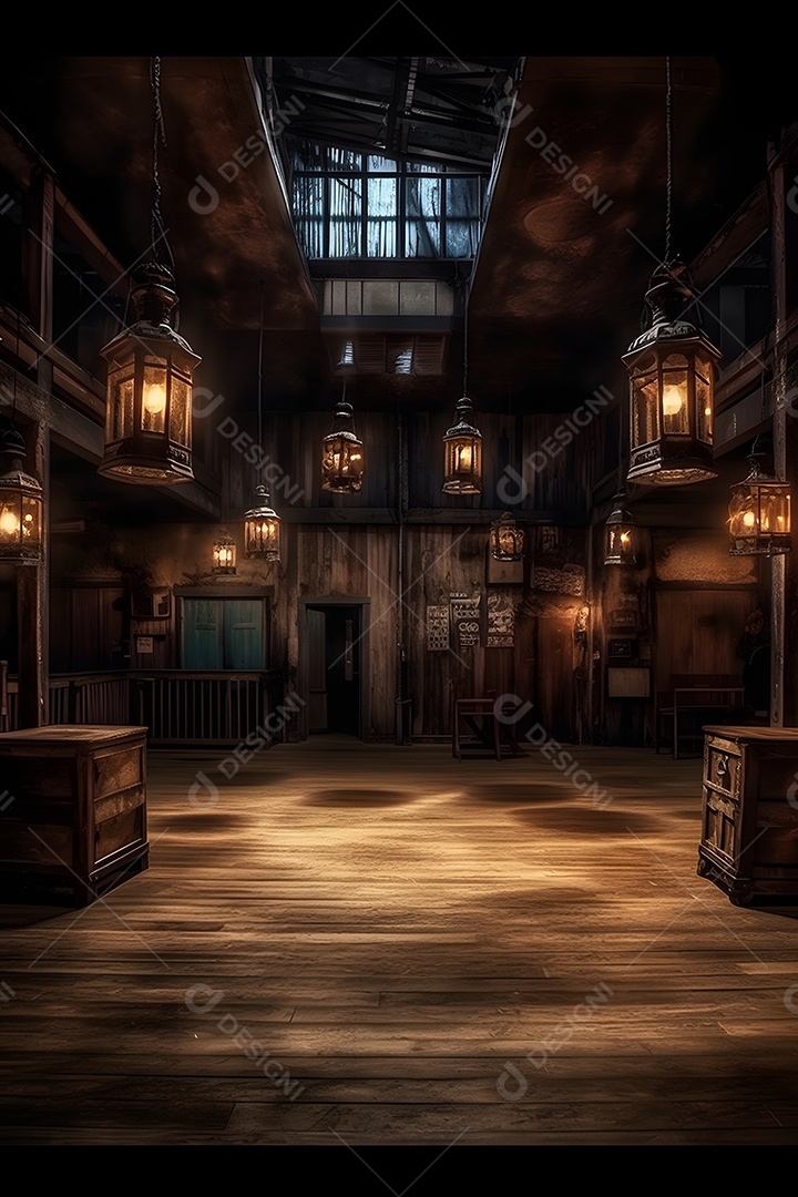 Cenário de madeira iluminado