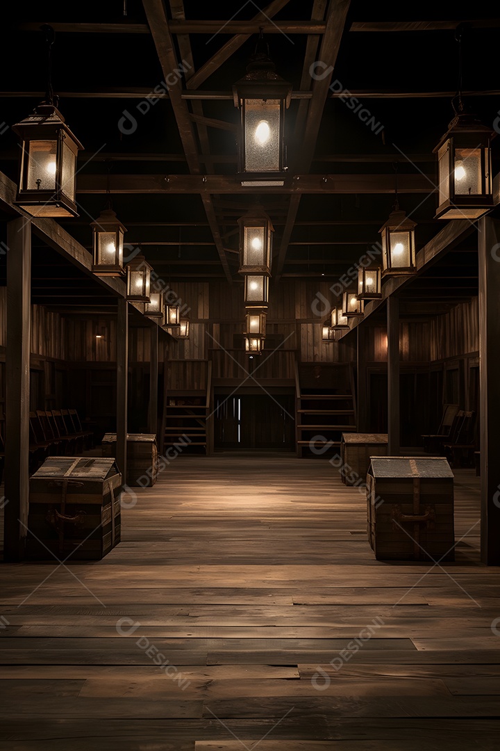 Cenário de madeira iluminado