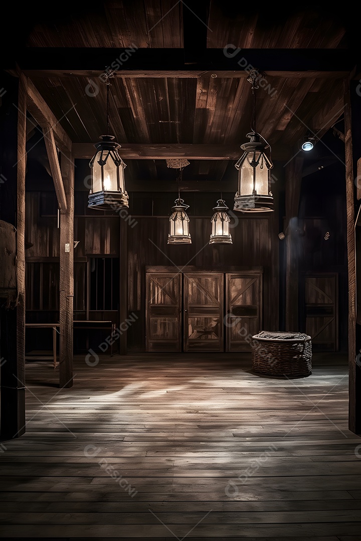 Casa de madeira cenário iluminado