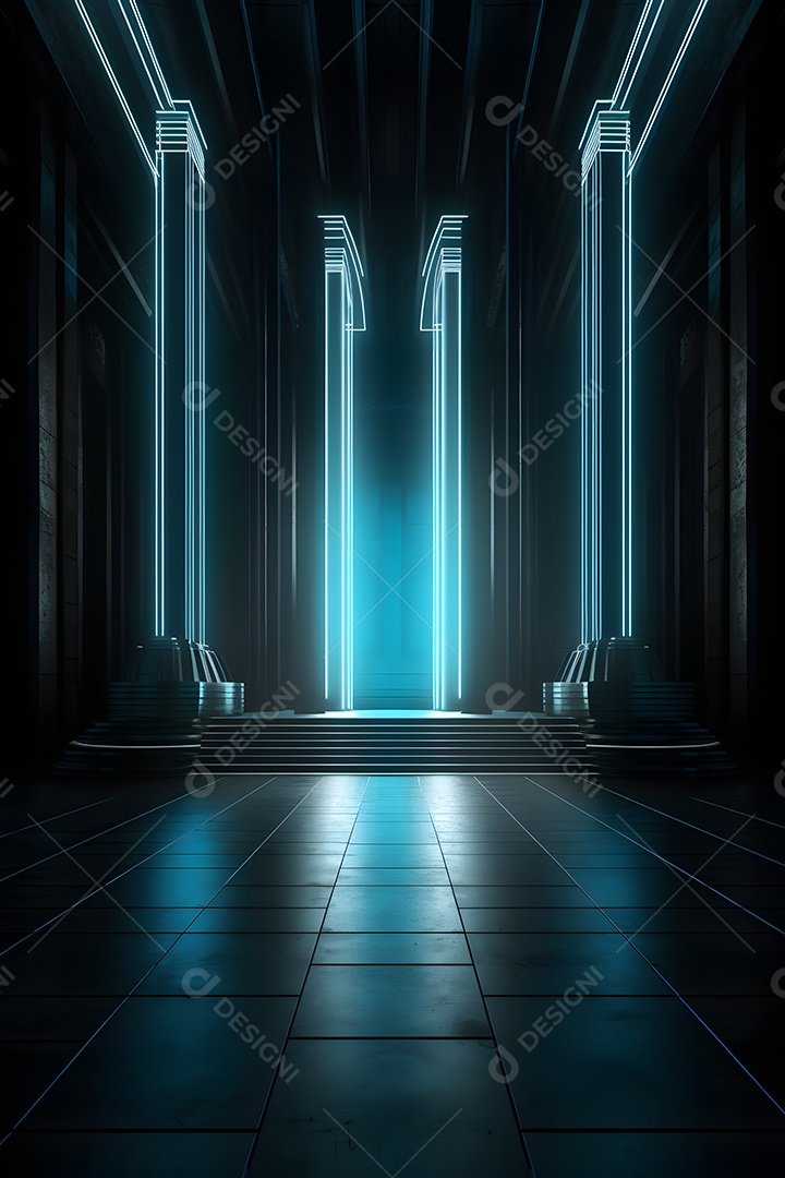 Cenário iluminado de luzes neon