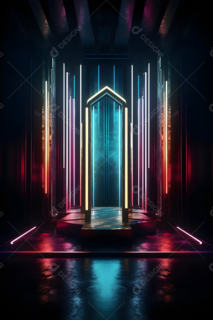 Cenário iluminado de luzes neon