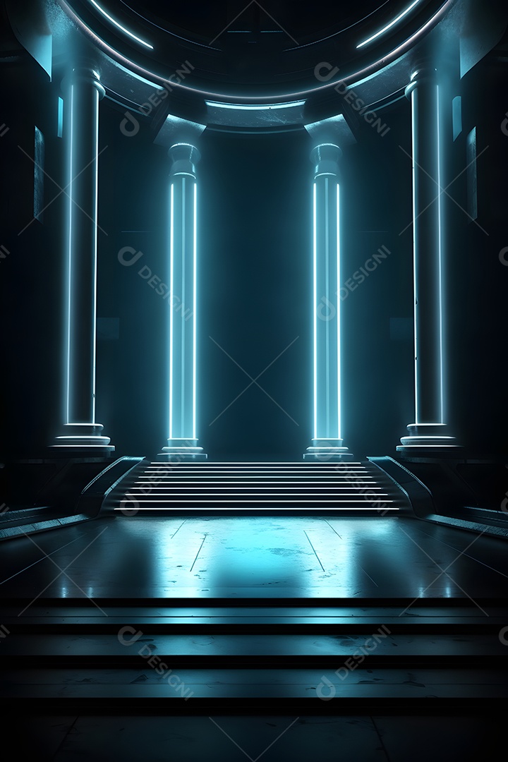 Cenário futurístico com luzes neon