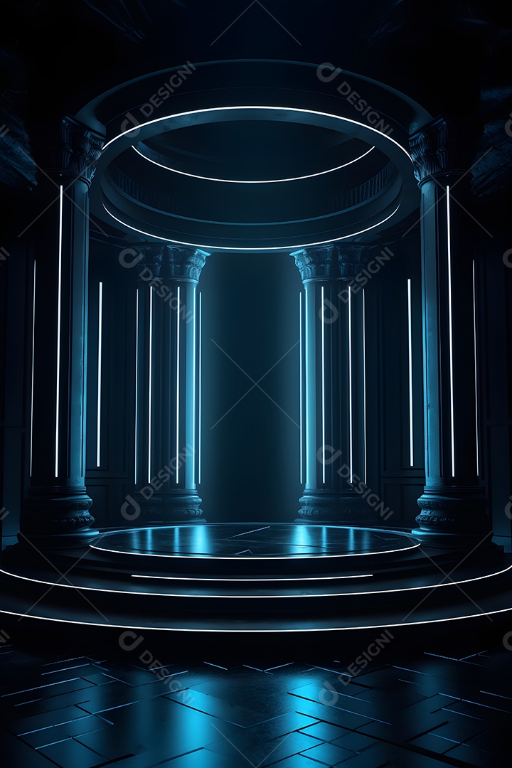 Cenário futurístico com luzes neon