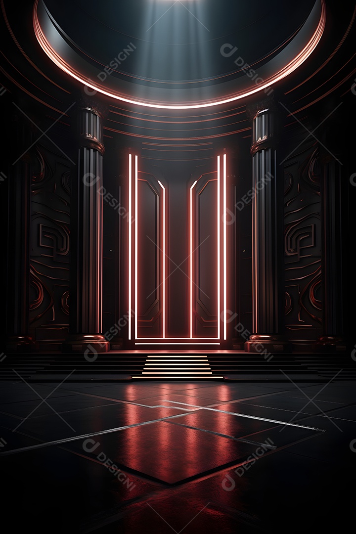 Cenário futurístico com luzes neon