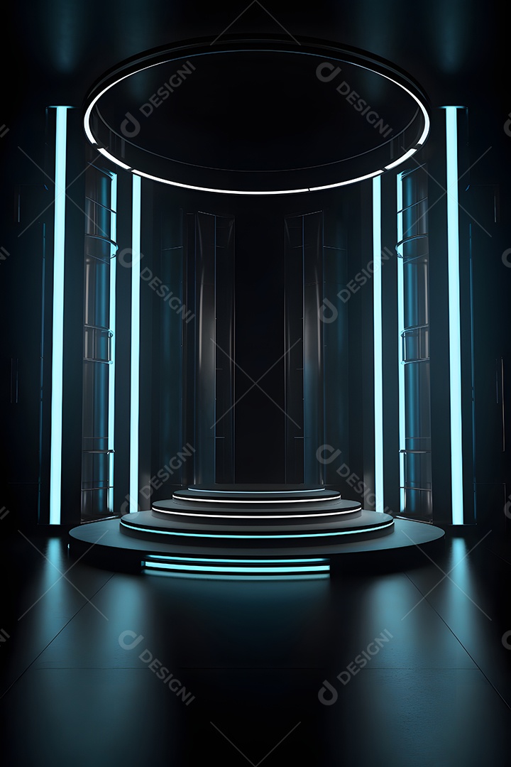 Cenário futurístico com luzes neon