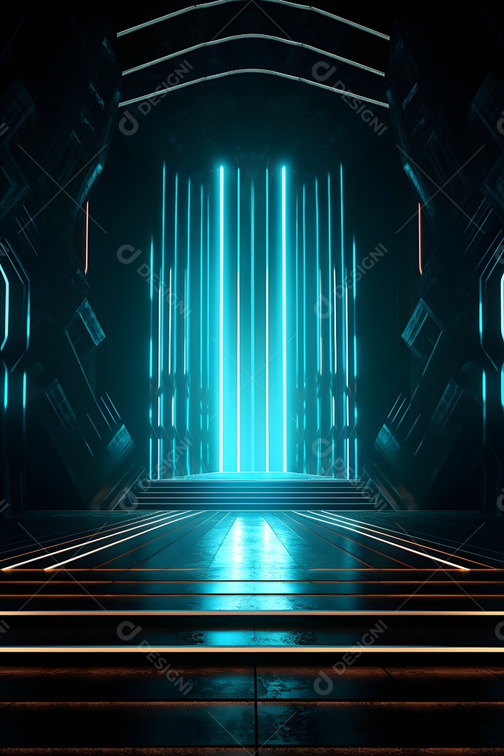 Cenário futurístico com luzes neon