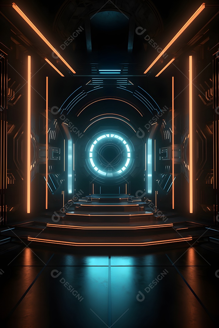 Cenário futurístico com luzes neon