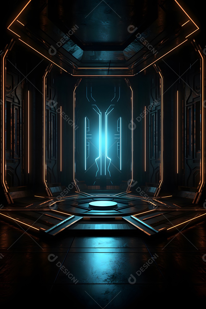 Cenário futurístico com luzes neon