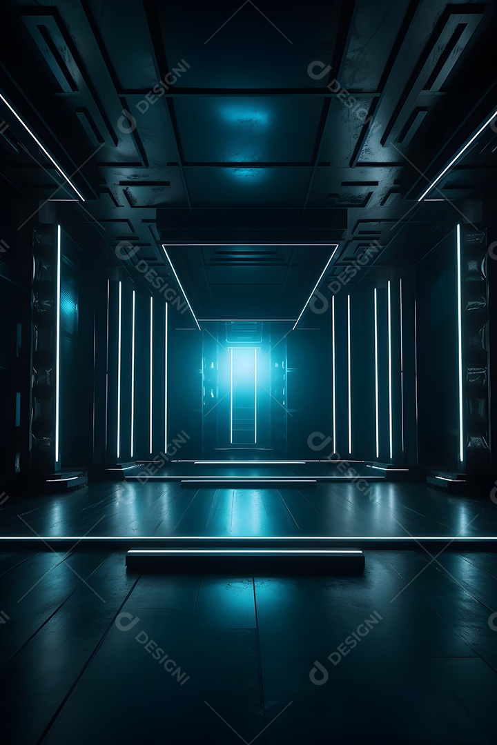 Cenário futurístico com luzes neon