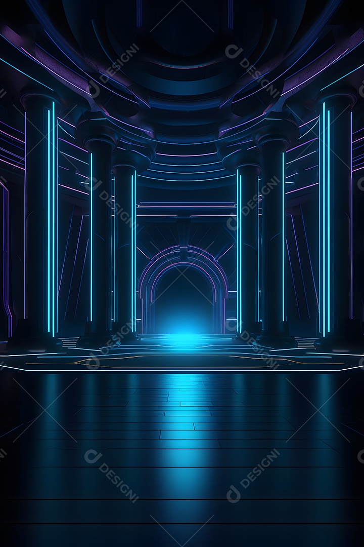 Cenário futurístico com luzes neon