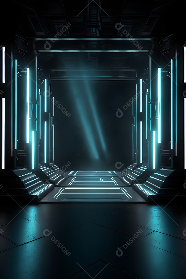 Cenário futurístico com luzes neon