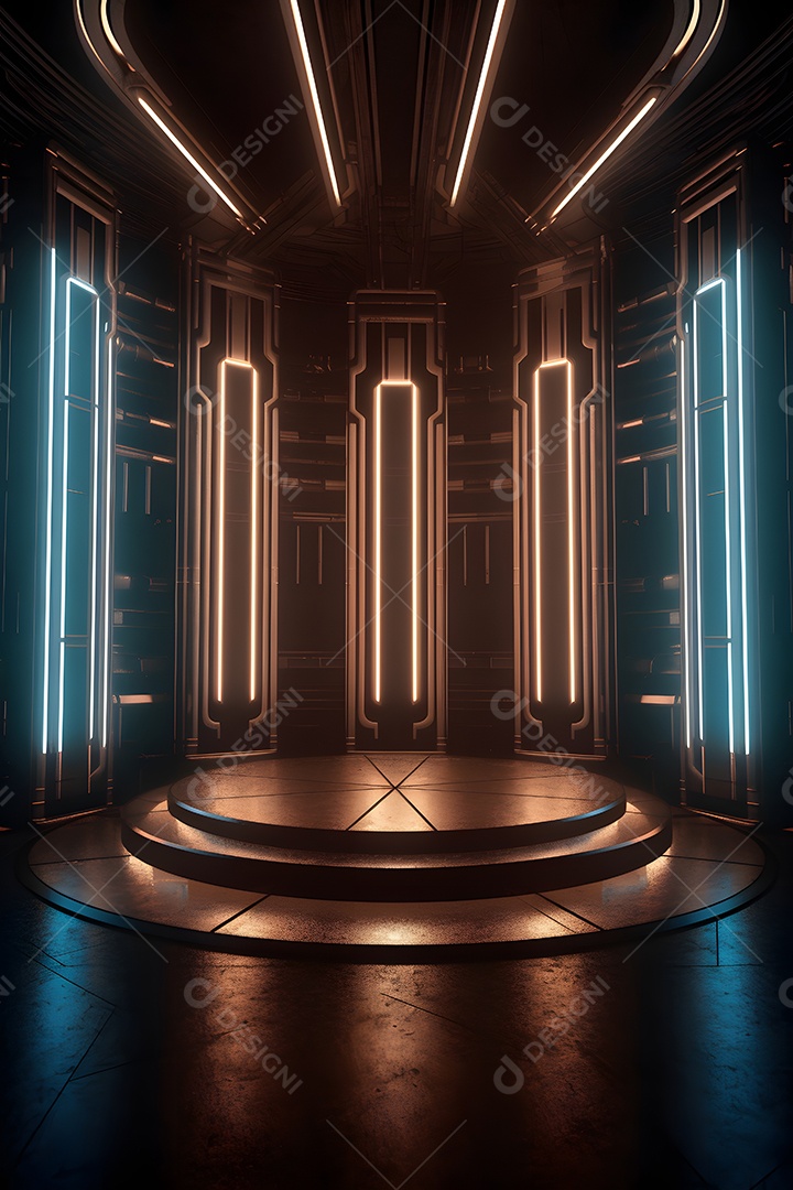 Cenário futurístico com luzes neon