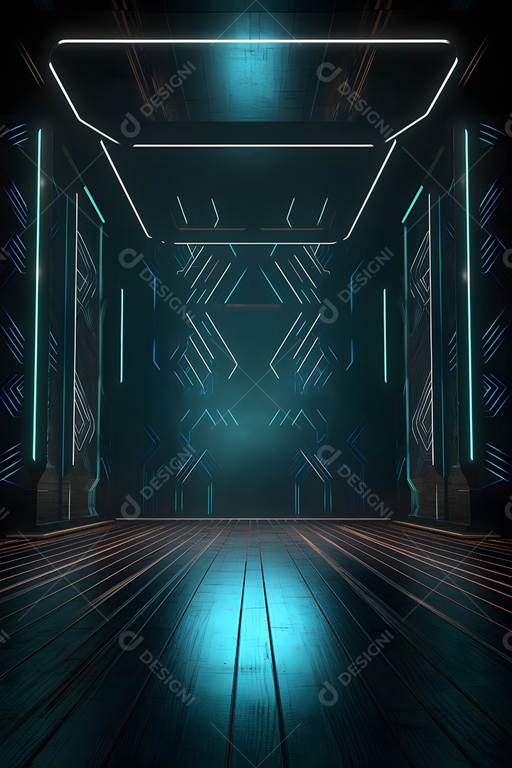 Cenário futurístico com luzes neon