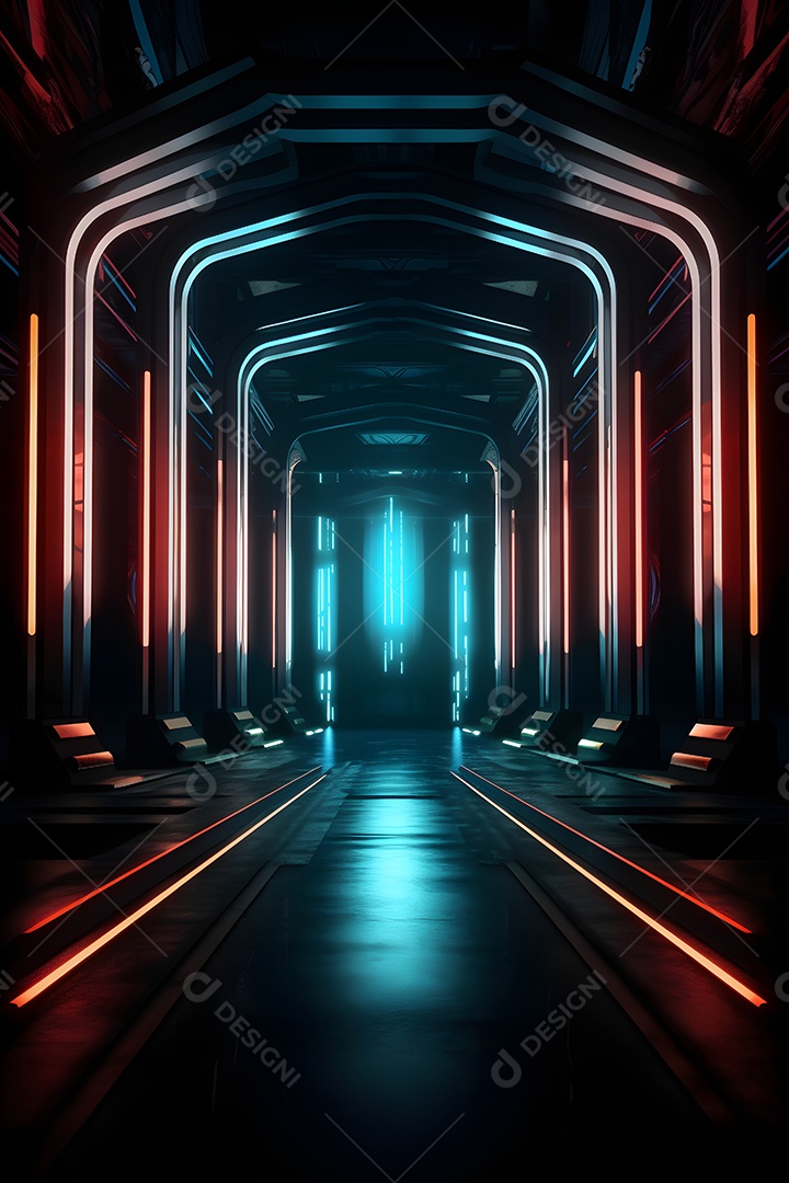 Cenário futurístico com luzes neon