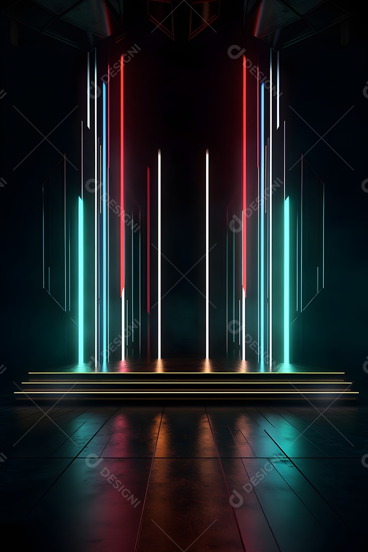 Cenário futurístico com luzes neon