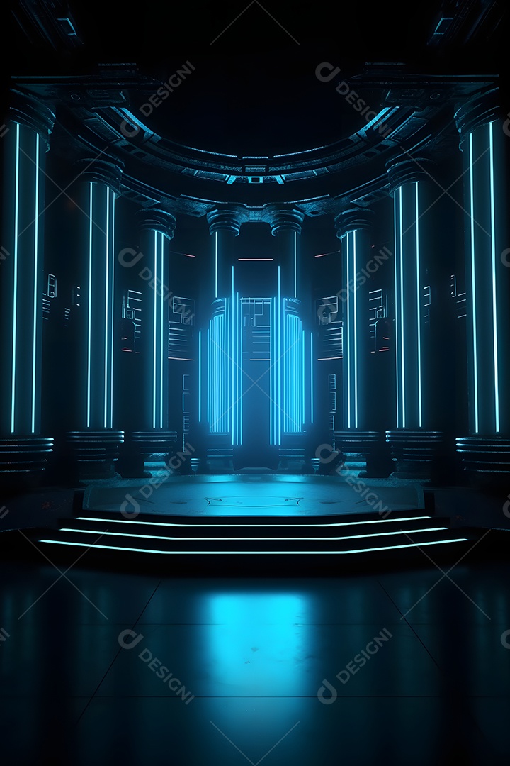 Cenário futurístico com luzes neon