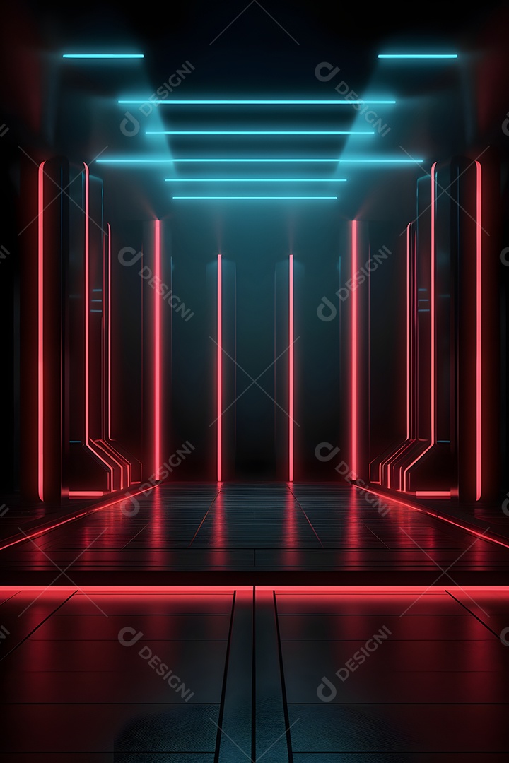 Cenário futurístico com luzes neon