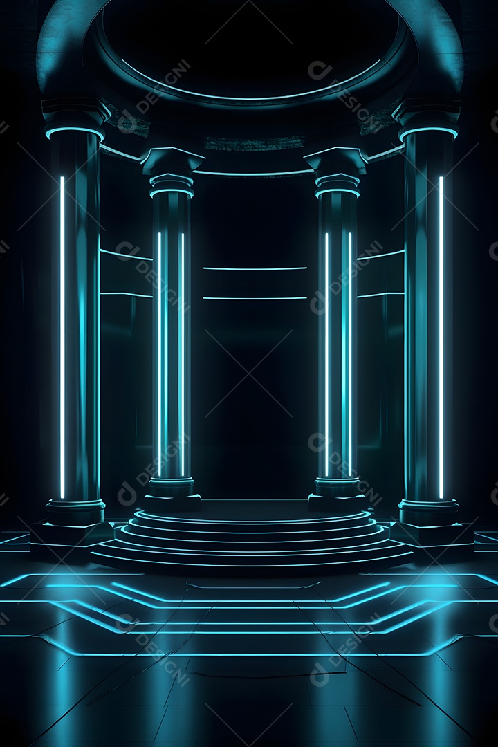 Cenário futurístico com luzes neon