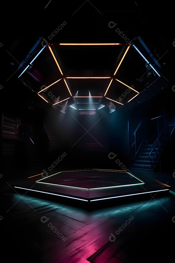 Cenário futurístico com luzes neon