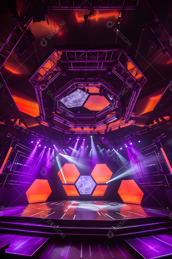 Cenário palco futurístico com luzes neon