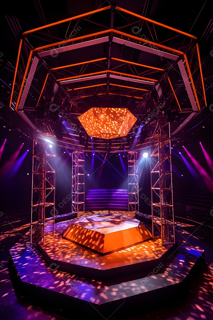 Cenário palco futurístico com luzes neon