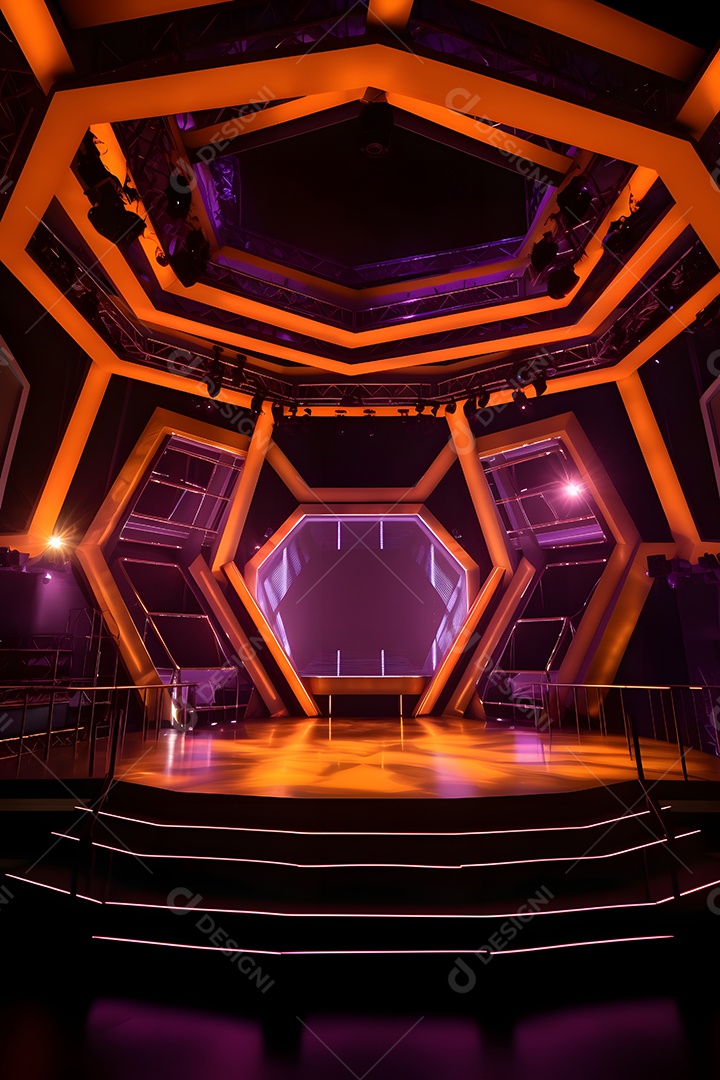 Cenário palco futurístico com luzes neon