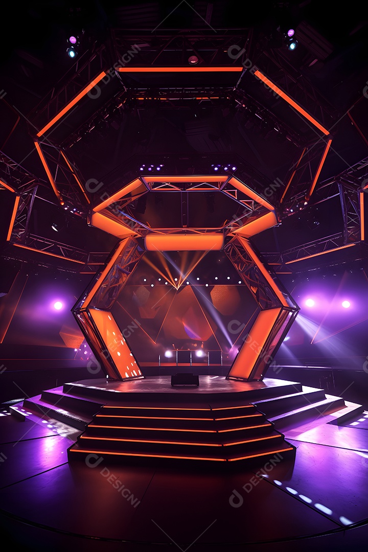 Cenário palco futurístico com luzes neon