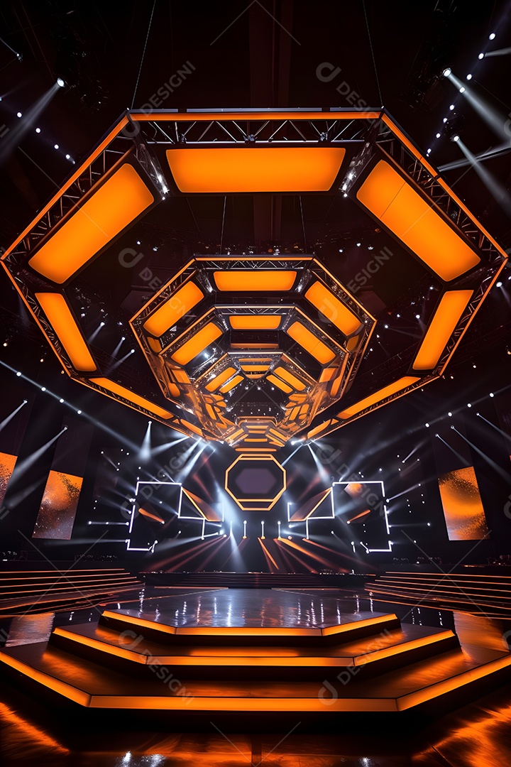 Cenário palco futurístico com luzes neon