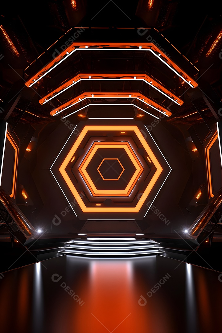 Cenário palco futurístico com luzes neon