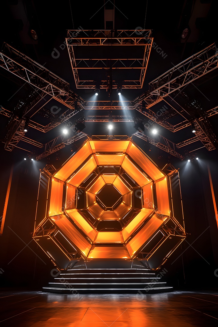 Cenário palco futurístico com luzes neon