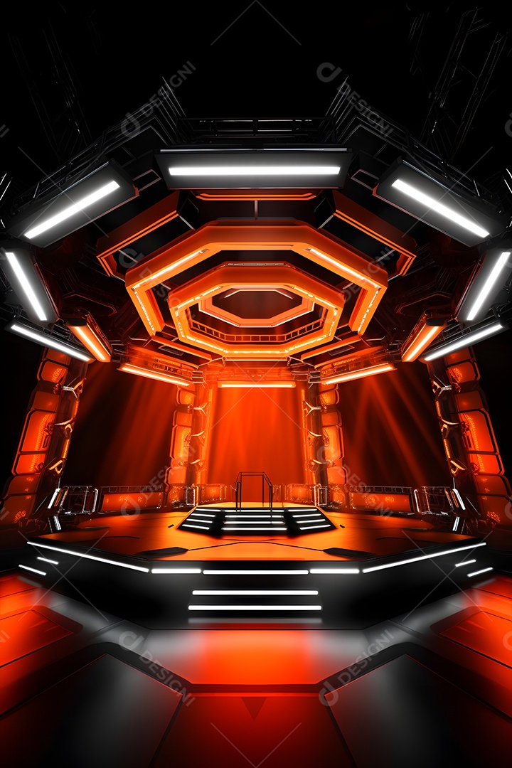 Cenário palco futurístico com luzes neon