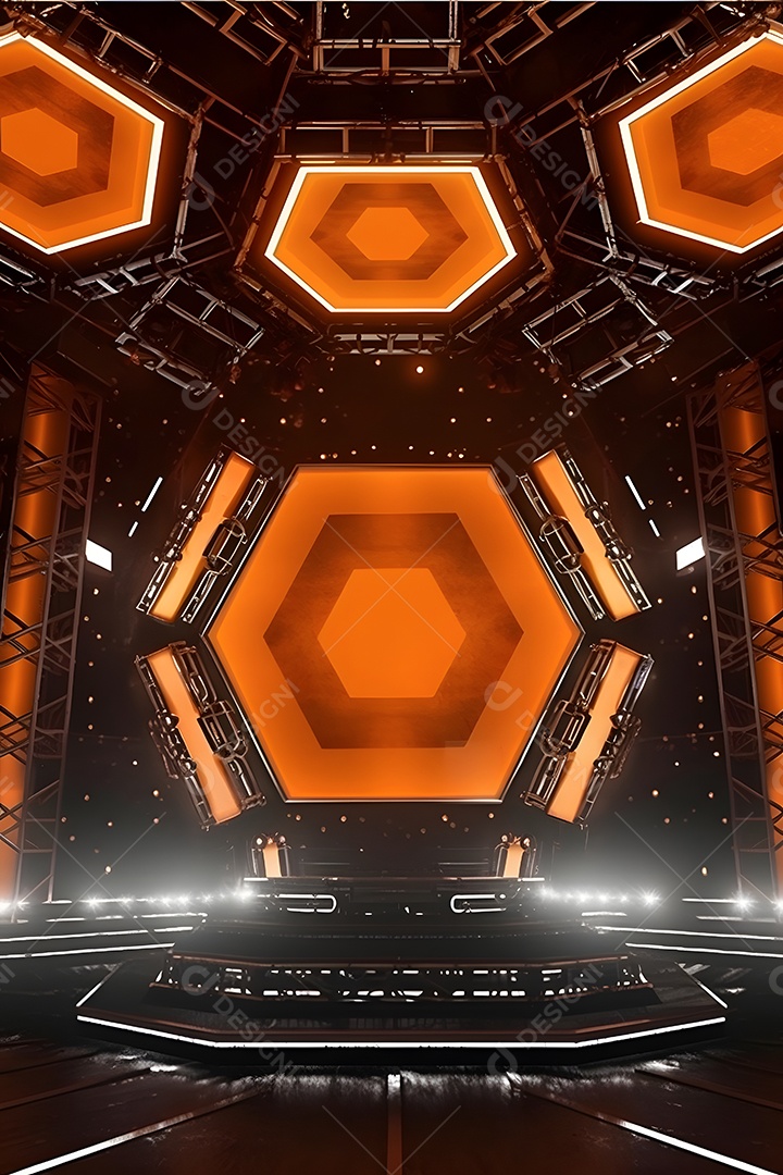 Cenário palco futurístico com luzes neon